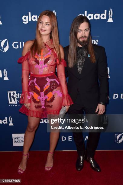 Jennifer Akerman and Tom Payne attend the 29th Annual GLAAD Media Awards at The Beverly Hilton Hotel on April 12, 2018 in Beverly Hills, California.