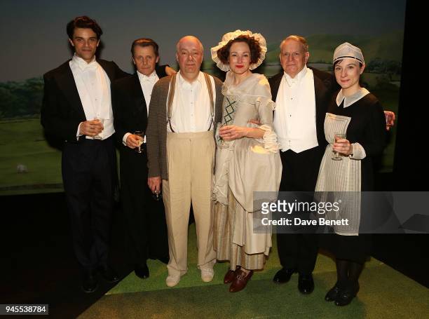 Cast Jacob Fortune-Lloyd, Anthony Calf, Roger Allam, Nancy Carroll, Paul Jesson and Jade Williams pose backstage following the press night...