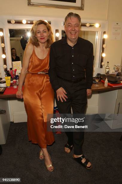 Nancy Carroll and Roger Allam pose backstage following the press night performance of "The Moderate Soprano" at the Duke Of Yorkâ Theatre on April...