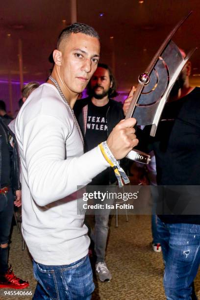 Hip-Hop/Urban - National' award winner Farid Bang during the Echo Award after show party at Palais am Funkturm on April 12, 2018 in Berlin, Germany.