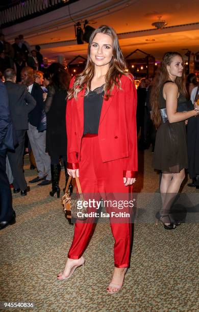German sports presenter Laura Wontorra during the Echo Award after show party at Palais am Funkturm on April 12, 2018 in Berlin, Germany.
