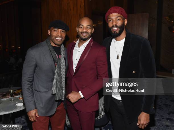 Tiki Barber and Brandon Victor Dixon attend The Hollywood Reporter's Most Powerful People In Media 2018 at The Pool on April 12, 2018 in New York...