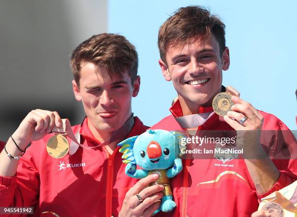 Tom Daley is seen after winning the Men's 10m Syncro Platform with Daniel Goodfellow during Diving on day nine of the Gold Coast 2018 Commonwealth...