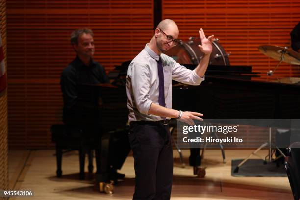 The composer Steve Lehman, with members of American Composers Orchestra, taking a bow at Zankel Hall on Friday night, April 6, 2018.