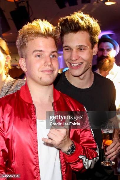 German musician Kayef and German singer Wincent Weiss during the Echo Award after show party at Palais am Funkturm on April 12, 2018 in Berlin,...