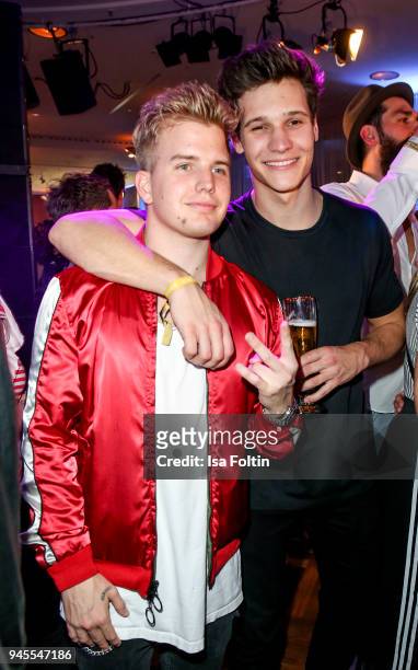 German musician Kayef and German singer Wincent Weiss during the Echo Award after show party at Palais am Funkturm on April 12, 2018 in Berlin,...