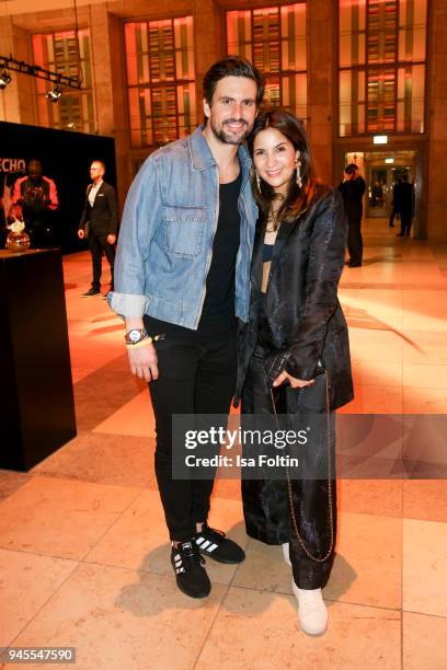 German actor Tom Beck and German actress Chryssanthi Kavazi during the Echo Award after show party at Palais am Funkturm on April 12, 2018 in Berlin,...