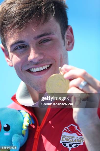 Tom Daley is seen after winning the Men's 10m Syncro Platform with Daniel Goodfellow during Diving on day nine of the Gold Coast 2018 Commonwealth...