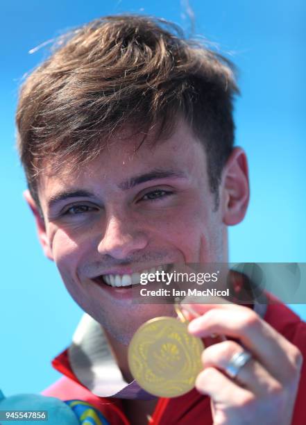 Tom Daley is seen after winning the Men's 10m Syncro Platform with Daniel Goodfellow during Diving on day nine of the Gold Coast 2018 Commonwealth...