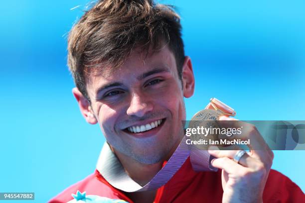 Tom Daley is seen after winning the Men's 10m Syncro Platform with Daniel Goodfellow during Diving on day nine of the Gold Coast 2018 Commonwealth...