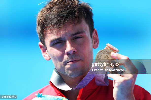 Tom Daley is seen after winning the Men's 10m Syncro Platform with Daniel Goodfellow during Diving on day nine of the Gold Coast 2018 Commonwealth...