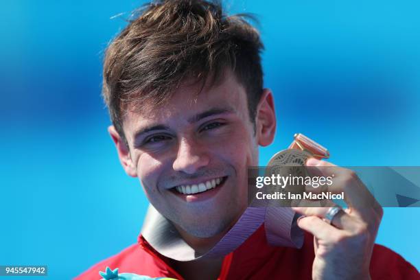 Tom Daley is seen after winning the Men's 10m Syncro Platform with Daniel Goodfellow during Diving on day nine of the Gold Coast 2018 Commonwealth...