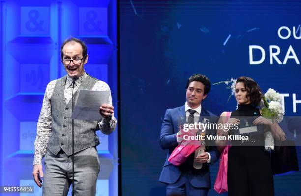 Denis O'Hare accepts the Outstanding Drama Series award for 'This Is Us' from Ben Feldman and Rachel Bloom onstage at the 29th Annual GLAAD Media...