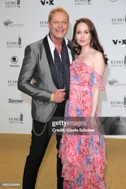 Uwe Fahrenkrog-Petersen and Christin Dechant arrive for the Echo Award at Messe Berlin on April 12, 2018 in Berlin, Germany.