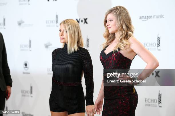 Singer Michelle and her daughter Marie-Louise Reim arrive for the Echo Award at Messe Berlin on April 12, 2018 in Berlin, Germany.