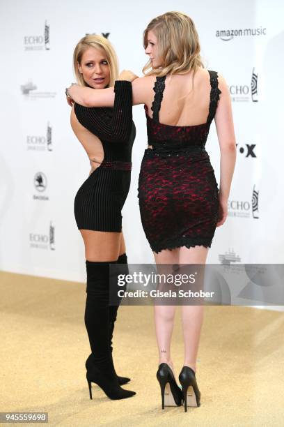 Singer Michelle and her daughter Marie-Louise Reim arrive for the Echo Award at Messe Berlin on April 12, 2018 in Berlin, Germany.