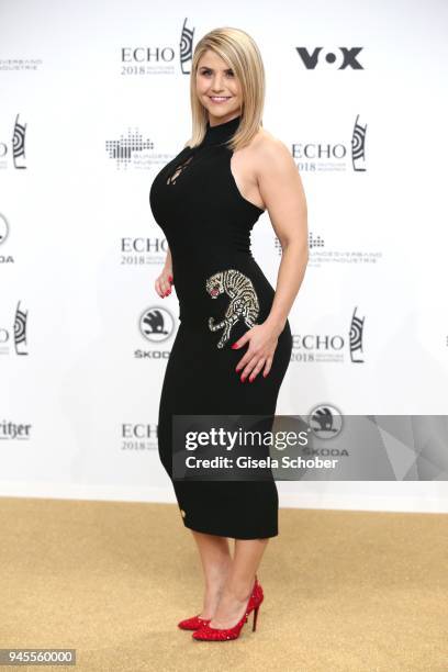 Beatrice Egli arrives for the Echo Award at Messe Berlin on April 12, 2018 in Berlin, Germany.