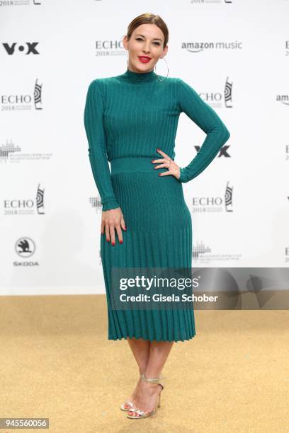 Jeannine Michaelsen arrives for the Echo Award at Messe Berlin on April 12, 2018 in Berlin, Germany.