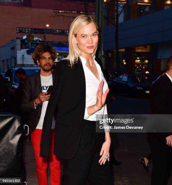 Karlie Kloss leaves the 'The Daily Show With Trevor Noah' on April 12, 2018 in New York City.