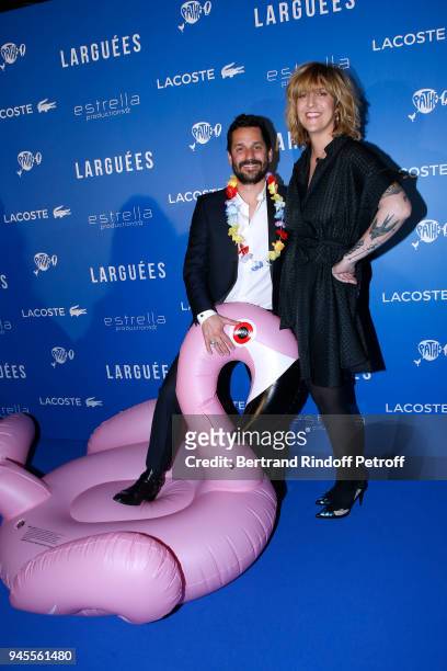 Actor of the movie Sylvain Quimene aka Gunther Love and his companion Daphne Burki attend the "Larguees" Premiere at Cinema Gaumont Marignan on April...