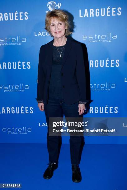 Actress of the movie Miou-Miou attends the "Larguees" Premiere at Cinema Gaumont Marignan on April 12, 2018 in Paris, France.