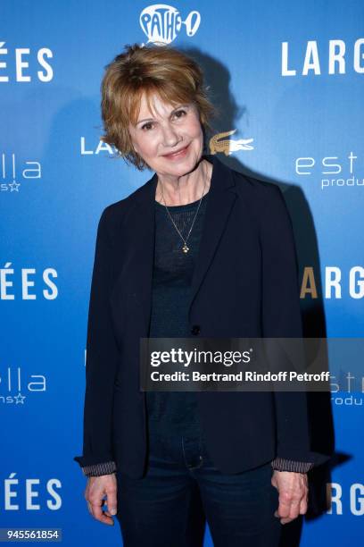 Actress of the movie Miou-Miou attends the "Larguees" Premiere at Cinema Gaumont Marignan on April 12, 2018 in Paris, France.