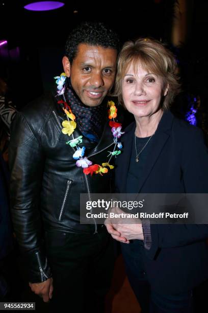 Actors of the movie Youssef Hajdi and Miou-Miou attend the "Larguees" Premiere at Cinema Gaumont Marignan on April 12, 2018 in Paris, France.