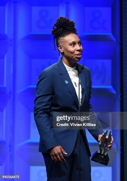 Lena Waithe accepts Outstanding Individual Epsiode for 'Master of None' onstage at the 29th Annual GLAAD Media Awards at The Beverly Hilton Hotel on...