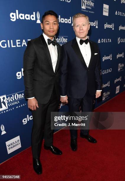 Ken Ithiphol and Anthony Rapp attend the 29th Annual GLAAD Media Awards at The Beverly Hilton Hotel on April 12, 2018 in Beverly Hills, California.