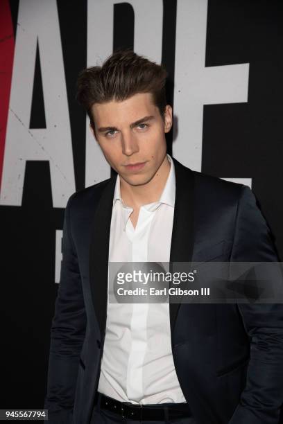 Actor Nolan Gerard Funk attends the premiere of Universal Pictures "Blumhouse's Truth Or Dare" at ArcLight Cinemas Cinerama Dome on April 12, 2018 in...