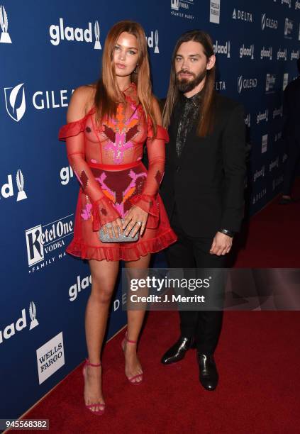 Jennifer Akerman and Tom Payne attend the 29th Annual GLAAD Media Awards at The Beverly Hilton Hotel on April 12, 2018 in Beverly Hills, California.