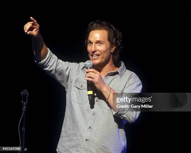 Matthew McConaughey introduces the Dixie Chicks during the Mack, Jack & McConaughey charity gala at ACL Live on April 12, 2018 in Austin, Texas.