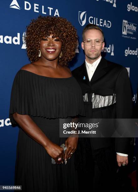 Shea Diamond and Justin Tranter attends the 29th Annual GLAAD Media Awards at The Beverly Hilton Hotel on April 12, 2018 in Beverly Hills, California.