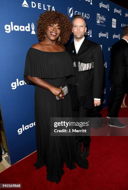 Shea Diamond and Justin Tranter attends the 29th Annual GLAAD Media Awards at The Beverly Hilton Hotel on April 12, 2018 in Beverly Hills, California.