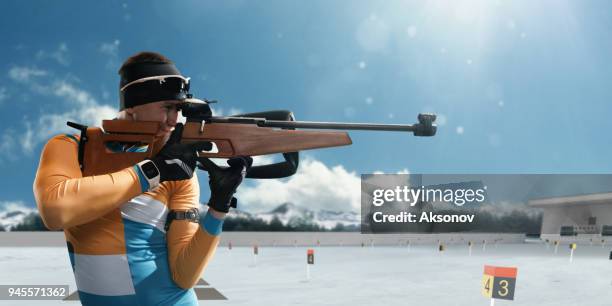 athletic man at the biathlon competitions - biathlon ukraine stock pictures, royalty-free photos & images