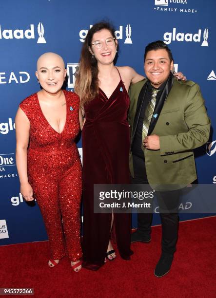Leah Juliett, Shayna Maci Warner, and Gio Bravo attends the 29th Annual GLAAD Media Awards at The Beverly Hilton Hotel on April 12, 2018 in Beverly...