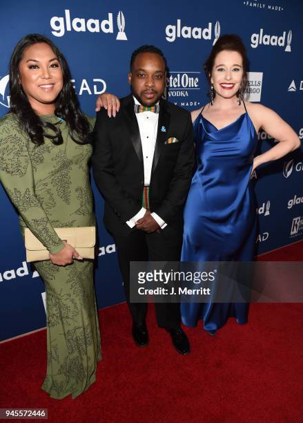 Laila Ireland, El Cook, and Fiona Dawson attends the 29th Annual GLAAD Media Awards at The Beverly Hilton Hotel on April 12, 2018 in Beverly Hills,...