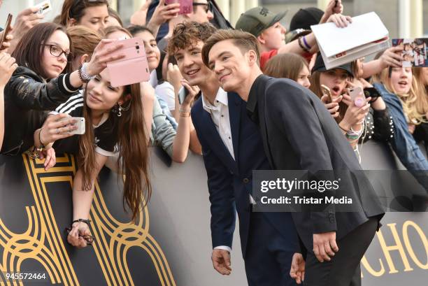 The twins Heiko Lochmann and Roman Lochmann alias Die Lochis arrive at the Echo Award 2018 at Messe Berlin on April 12, 2018 in Berlin, Germany.