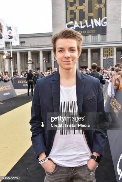 Nick Julius Schuck arrives at the Echo Award 2018 at Messe Berlin on April 12, 2018 in Berlin, Germany.
