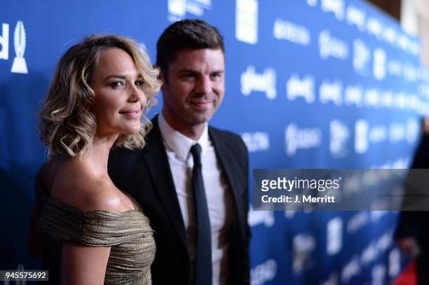 Arielle Kebbel and Sterling Jones attend the 29th Annual GLAAD Media Awards at The Beverly Hilton Hotel on April 12, 2018 in Beverly Hills,...