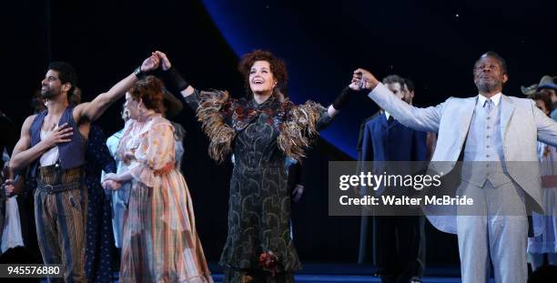 Lindsay Mendez, Amir Ramasar, Margaret Colin and John Douglas Thompson during the Opening Night Curtain Call for 'Carousel' at the Imperial Theatre...