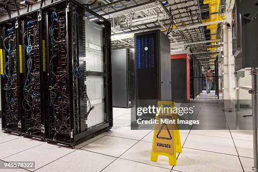 Server Racks Business With Computer Racks Of Servers Aligned In Rows In A Large Computer Server Farm High ...