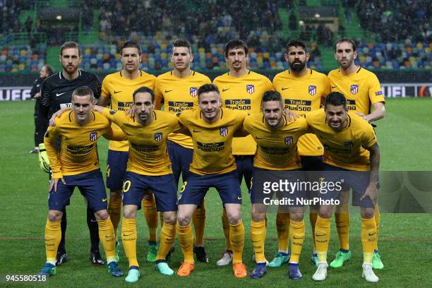Atletico Madri Team's lineup during the UEFA Europa League second leg football match Sporting CP vs Atletico Madrid at Alvalade stadium in Lisbon, on...