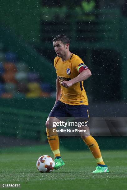 Atletico Madrids midfielder Gabi of Spain in action during the UEFA Europa League second leg football match Sporting CP vs Atletico Madrid at...