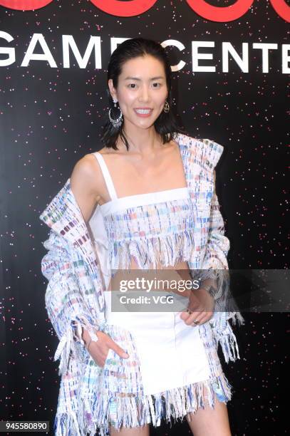 Model Liu Wen attends Chanel Coco Game Centre event on April 12, 2018 in Shanghai, China.