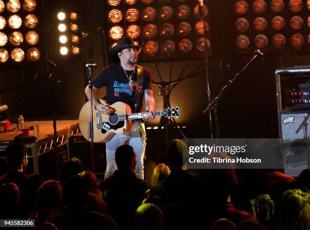 Jason Aldean performs at his album release party at iHeartRadio Theater on April 12, 2018 in Burbank, California.