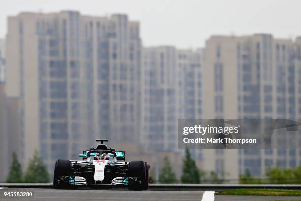 Lewis Hamilton of Great Britain driving the Mercedes AMG Petronas F1 Team Mercedes WO9 on track during practice for the Formula One Grand Prix of...