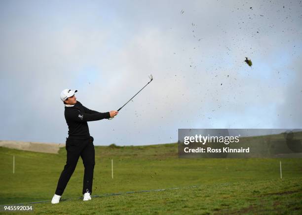 Paul Dunne of Ireland takes his second shot on the 11th fairway during day two of the Open de Espana at Centro Nacional de Golf on April 13, 2018 in...