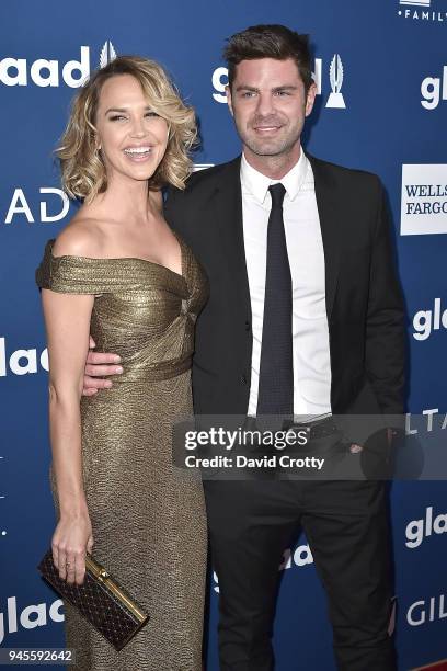 Arielle Kebbel and Sterling Jones attend the 29th Annual GLAAD Media Awards - Arrivals at The Beverly Hilton Hotel on April 12, 2018 in Beverly...