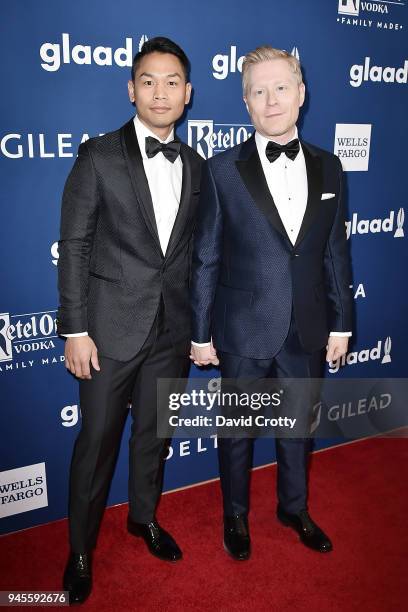 Anthony Rapp and Ken Ithiphol attend the 29th Annual GLAAD Media Awards - Arrivals at The Beverly Hilton Hotel on April 12, 2018 in Beverly Hills,...